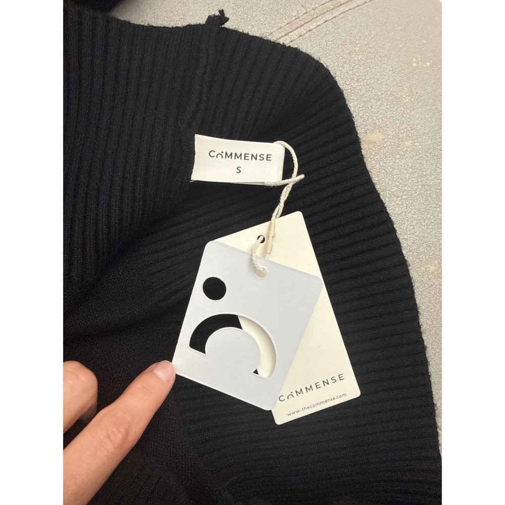 Black Turtleneck Knit Sweater Dress Gold Button Lantern Sleeve Belted Small Midi - Picture 11 of 11